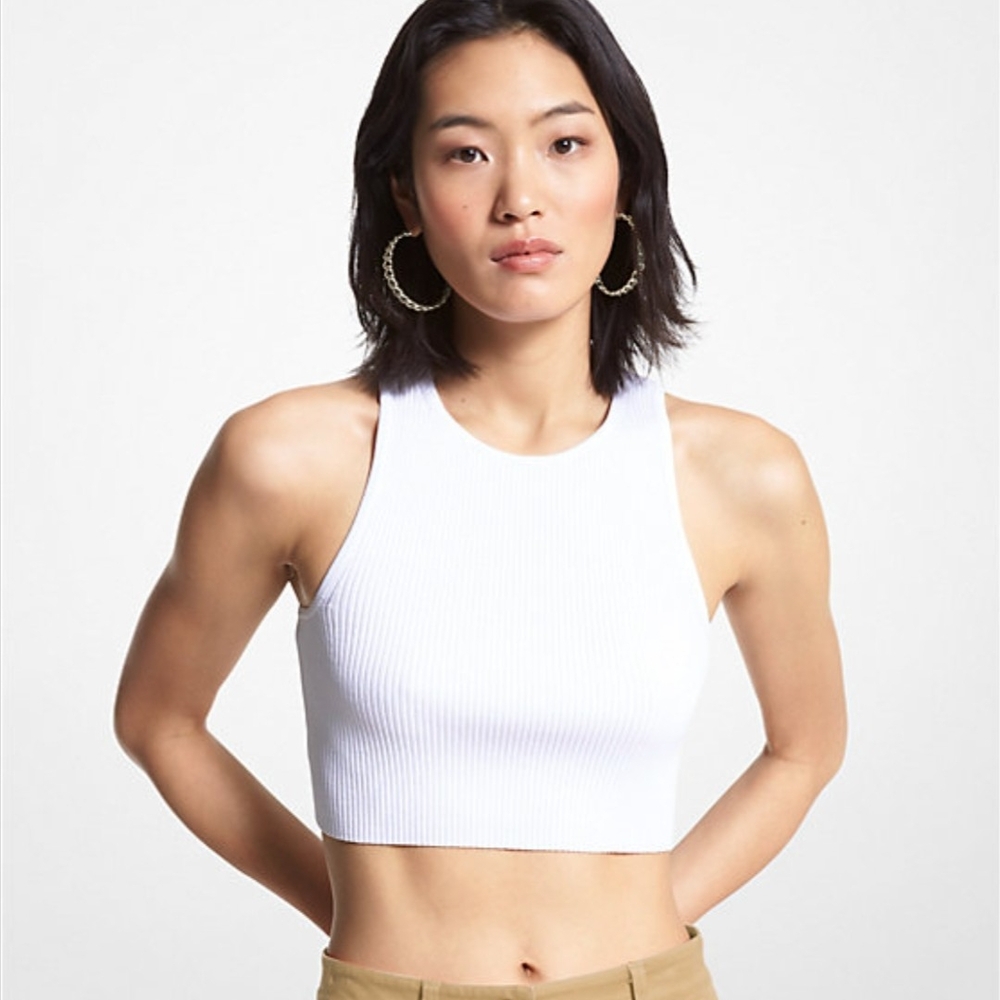 NWT Michael Kors White Ribbed Crop Top